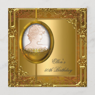 50th Birthday Party White Gold Cameo Jewel Invitation