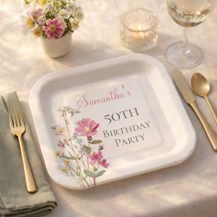 50th Birthday Party Wildflower  Paper Plate
