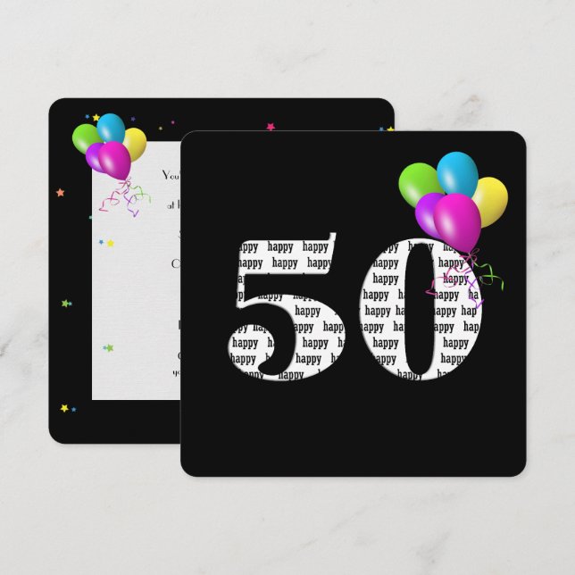 50th Birthday Party with balloon bunch Invitation (Front/Back)