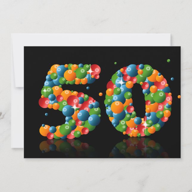 50th Birthday party, with bubbles and balls Invitation (Front)