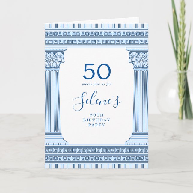 50th birthday party with custom colour Greek templ Invitation (Front)