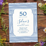 50th birthday party with custom colour Greek templ Invitation<br><div class="desc">This elegant birthday party invitation is perfect for a Greek or Roman themed celebration. Change the Greek blue tones of this template with just one click. The clean design features a temple with pillars and other decorative elements. Perfect for weddings, engagements, graduation parties, anniversaries, save the dates, bachelorette and birthday...</div>