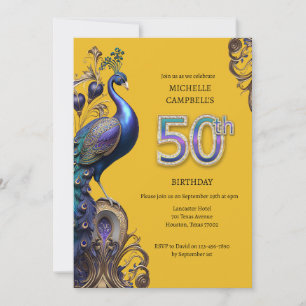 50th Birthday, peacock Invitation
