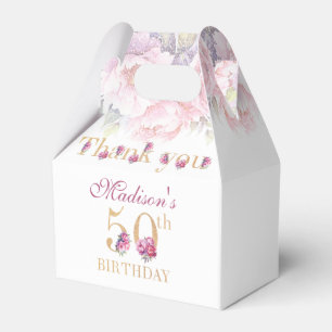 50th Birthday Peonies Pink Gold Glitter Custom Favour Box
