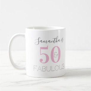 50th Birthday Personalised 50 and fabulous Pink Coffee Mug
