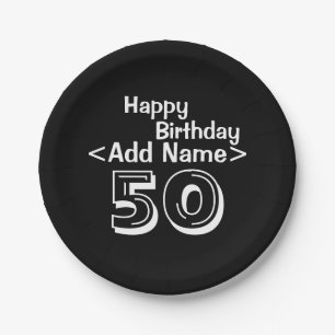 50th Birthday Personalised Black Paper Plate
