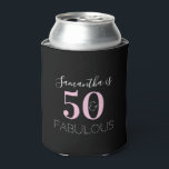 50th Birthday Personalised Black Pink Can Cooler<br><div class="desc">Modern, 50 and fabulous typography design, in pink and black. Perfect for an elegant and chic 50th birthday gift, party accessory or party favour. To personalise, simply add your name in the personalise this box. Check out the design editing tool, to change the colour or font. If you need help...</div>