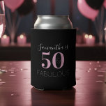 50th Birthday Personalised Black Pink Can Cooler<br><div class="desc">Modern, 50 and fabulous typography design, in pink and black. Perfect for an elegant and chic 50th birthday gift, party accessory or party favour. To personalise, simply add your name in the personalise this box. Check out the design editing tool, to change the colour or font. If you need help...</div>
