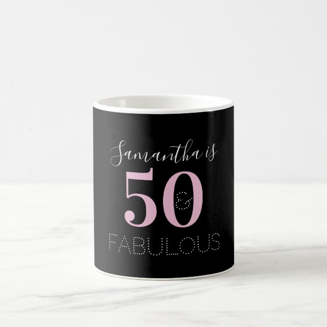 50th Birthday Personalised Black Pink Coffee Mug (Center)