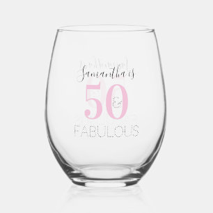 50th Birthday Personalised Black Pink Stemless Wine Glass