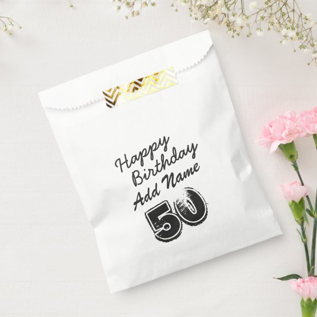 50th Birthday Personalised Black Typography Favour Bag (Sealed)