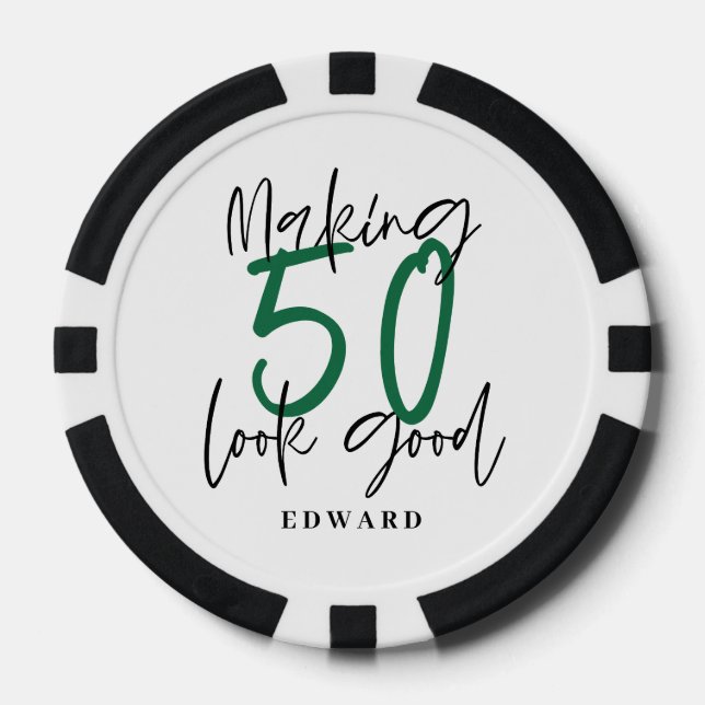 50th birthday personalised favour gift modern poker chips (Front)