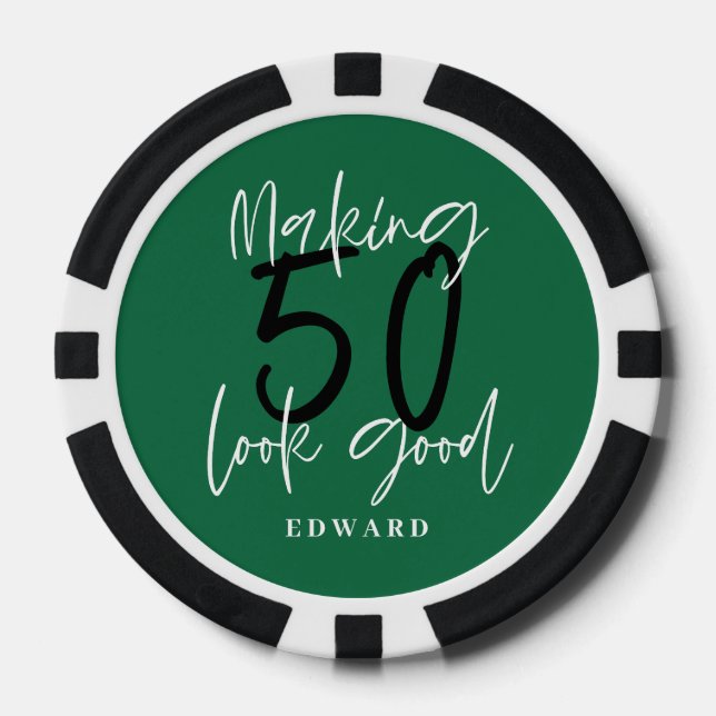 50th birthday personalised favour gift modern poker chips (Front)