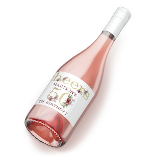 50th Birthday Personalised Gold Floral Sparkling Wine Label