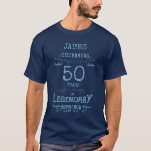 50th Birthday Personalised Men Blue Text T-Shirt