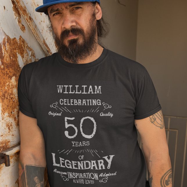 50th Birthday Personalised Men Silver Grey Text T-Shirt (Creator Uploaded)