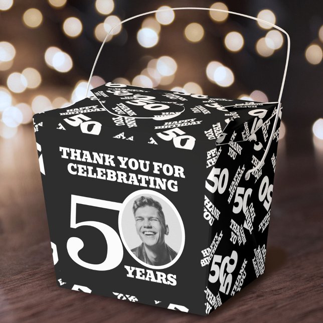 50th birthday personalised photo black white favour box (Creator Uploaded)