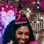 50th birthday personalised photo pink black party hat<br><div class="desc">Bright add your own photo and name party hat. Ideal for a special ladies 50th birthday party celebration. Colourful hot pinks on black design. Background colour can also be changed for your own choice currently black. Original graphic art and design by Sarah Trett for www.mylittleeden.com</div>