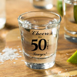 50th Birthday Personalised Shot Glass<br><div class="desc">Personalised shot glasses feature Cheers,  the birthday year and name of the birthday honoree. Fill with candy and wrap with cellophane and a ribbon to give out as party favour keepsakes or pass out for shots during your party. MATCHING items in our store.</div>