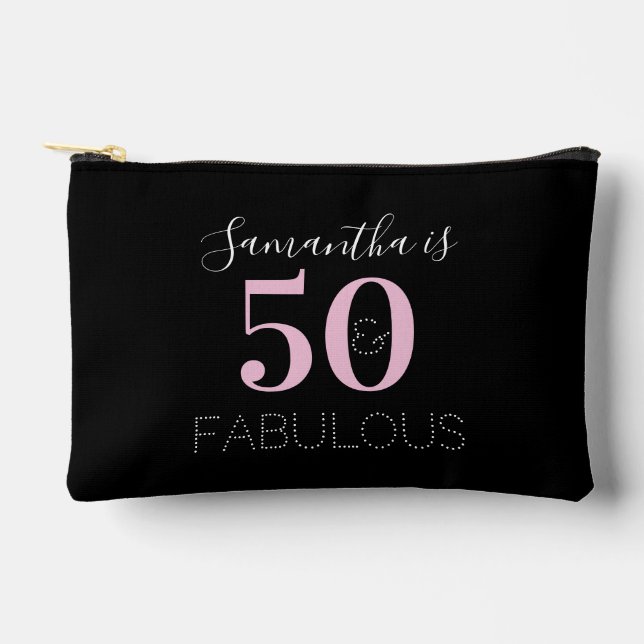 50th Birthday Personalized Black Pink Accessory Pouch (Front)