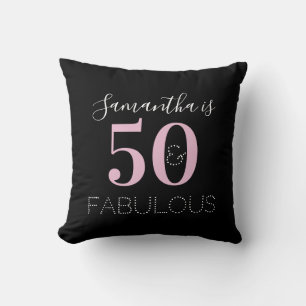 50th Birthday Personalized Black Pink Cushion