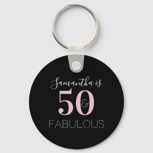 50th Birthday Personalized Black Pink Key Ring