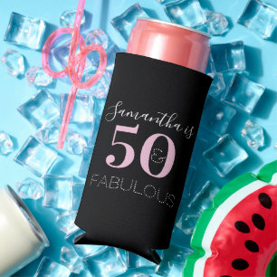 50th Birthday Personalized Black Pink Seltzer Can Cooler