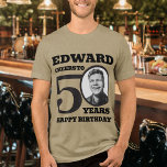 50th Birthday photo and name mono tone black<br><div class="desc">Happy 50th Birthday black text, name and photo t-shirt. Fun 50th personalised photo t-shirt in bold black design. Personalise this birthday shirt with a photograph of the birthday person in the middle of the number 0. Great idea for adding some fun to a milestone fiftieth birthday party celebration. Other matching...</div>