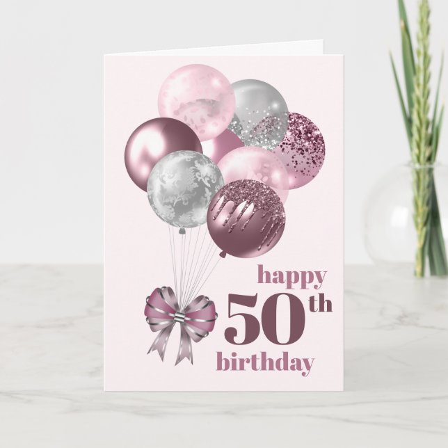 50th Birthday Photo Balloons  Card (Front)
