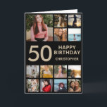 50th Birthday Photo Collage 13 Photos Black & Gold Card<br><div class="desc">50th Happy Birthday Photo Collage 13 Photos Black and Gold Birthday Card for Any Age. 1st 13th 15th 16th 18th 20th 21st 30th 40th 50th 60th 70th 80th 90th 100th,  Any Ages. For further customisation,  please click the "Customise it" button and use our design tool to modify this template.</div>