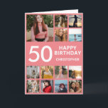 50th Birthday Photo Collage 13 Photos Pink & White Card<br><div class="desc">50th Happy Birthday Photo Collage 13 Photos Pink and White Birthday Card for Any Age. 1st 13th 15th 16th 18th 20th 21st 30th 40th 50th 60th 70th 80th 90th 100th,  Any Ages. For further customisation,  please click the "Customise it" button and use our design tool to modify this template.</div>