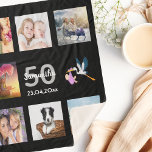 50th birthday photo collage black sherpa blanket<br><div class="desc">A gift for a woman's 50th birthday,  celebrating her life with a collage of 8 of your photos.  Templates for a name,  age 50 and a date.  Date of birth or the date of the anniversary.  White and grey coloured letters.  Black coloured background.</div>