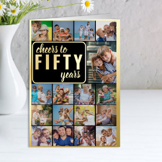 50th Birthday Photo Collage Cheers to 50 Years Foil Greeting Card