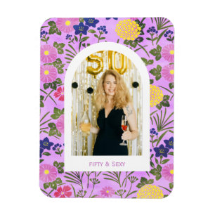 50th birthday photo floral elegant Photo Notebook Magnet