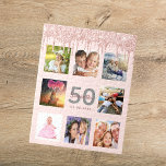 50th birthday photo glitter drips rose gold pink jigsaw puzzle<br><div class="desc">A glamourous and unique 50th birthday gift or keepsake, celebrating her life with a collage of 8 of your photos. Personalise and add a name, age 50 and a date. Grey and dark rose gold coloured letters. Elegant and trendy blush pink background colour. Decorated with rose gold coloured faux glitter...</div>