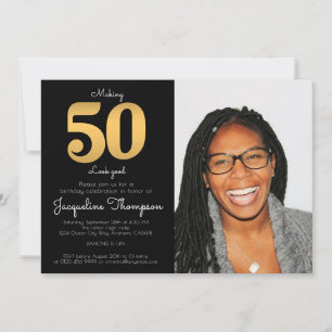 50th Birthday Photo Gold Invitation