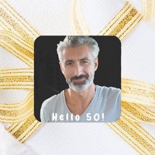50th birthday photo hello 50 guys men square sticker
