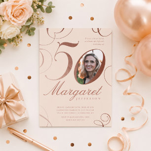 50th Birthday Photo Invitation Blush