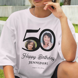 50th Birthday photo name personalised T-Shirt