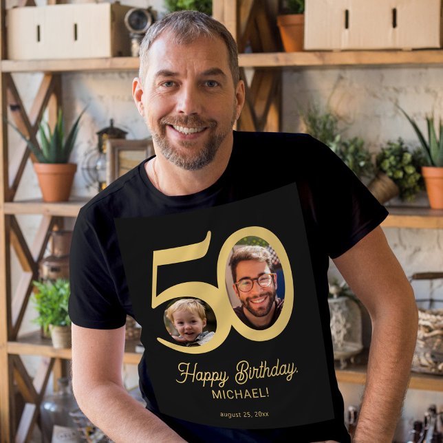 50th Birthday photo name personalised  T-Shirt (Creator Uploaded)