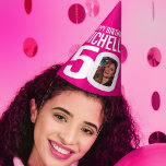 50th birthday photo personalised white hot pink party hat<br><div class="desc">Bright add your own photo and name party hat. Ideal for a special girls 50th birthday party celebration. Vibrant hot pink and white design. Other matching birthday items are available.  Original graphic art and design by www.mylittleeden.com</div>