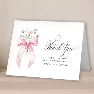 50th Birthday Photo Pink Bow Wildflower Folded Thank You Card