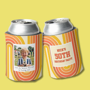 50th Birthday Photo Retro Yellow Can Cooler