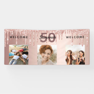 50th birthday photo rose gold drips banner