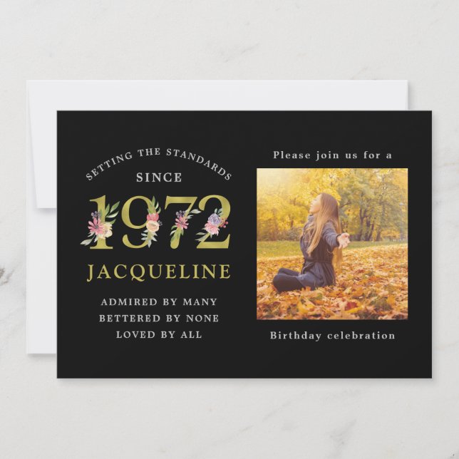 50th Birthday Photo Template 1972 Black Invitation (Front)