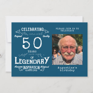 50th Birthday Photo Template Legend Blue Vintage