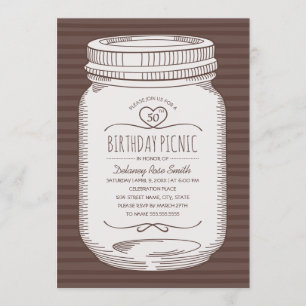 50th Birthday Picnic Party Rustic Mason Jar Invitation