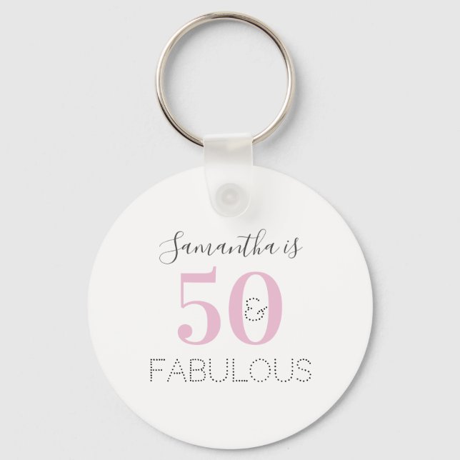 50th Birthday Pink 50 and Fabulous Party Favours Key Ring (Front)