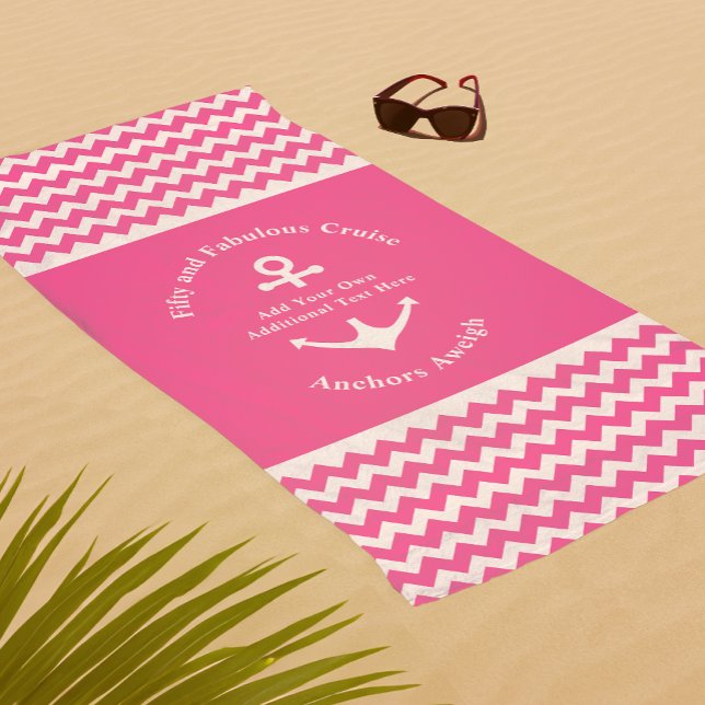 50th Birthday Pink Anchor Chevron Nautical Beach Towel (Creator Uploaded)