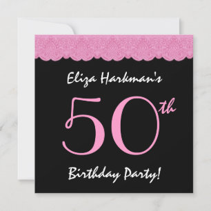 50th Birthday Pink and Black Lace V500 Invitation